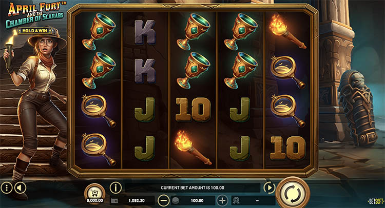 Slot machine April Fury and the Chamber of Scarabs (अप्रैल फ्यूरी और स्कारब्स का कक्ष)