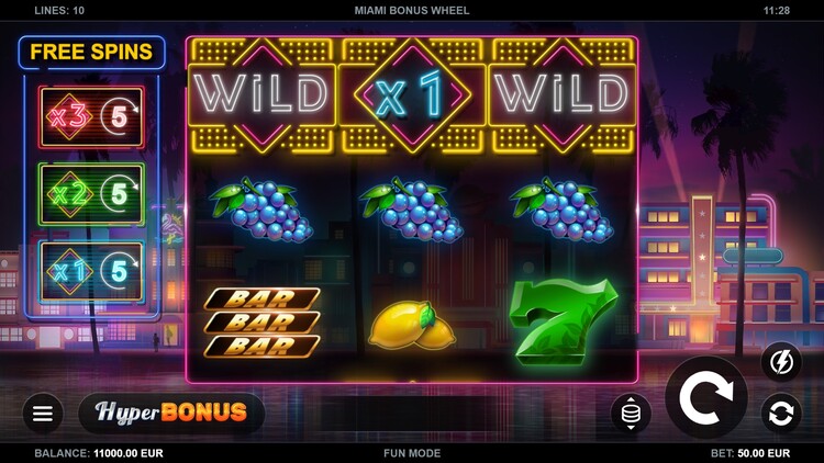 Slot machine Miami Bonus Wheel (मियामी बोनस व्हील)